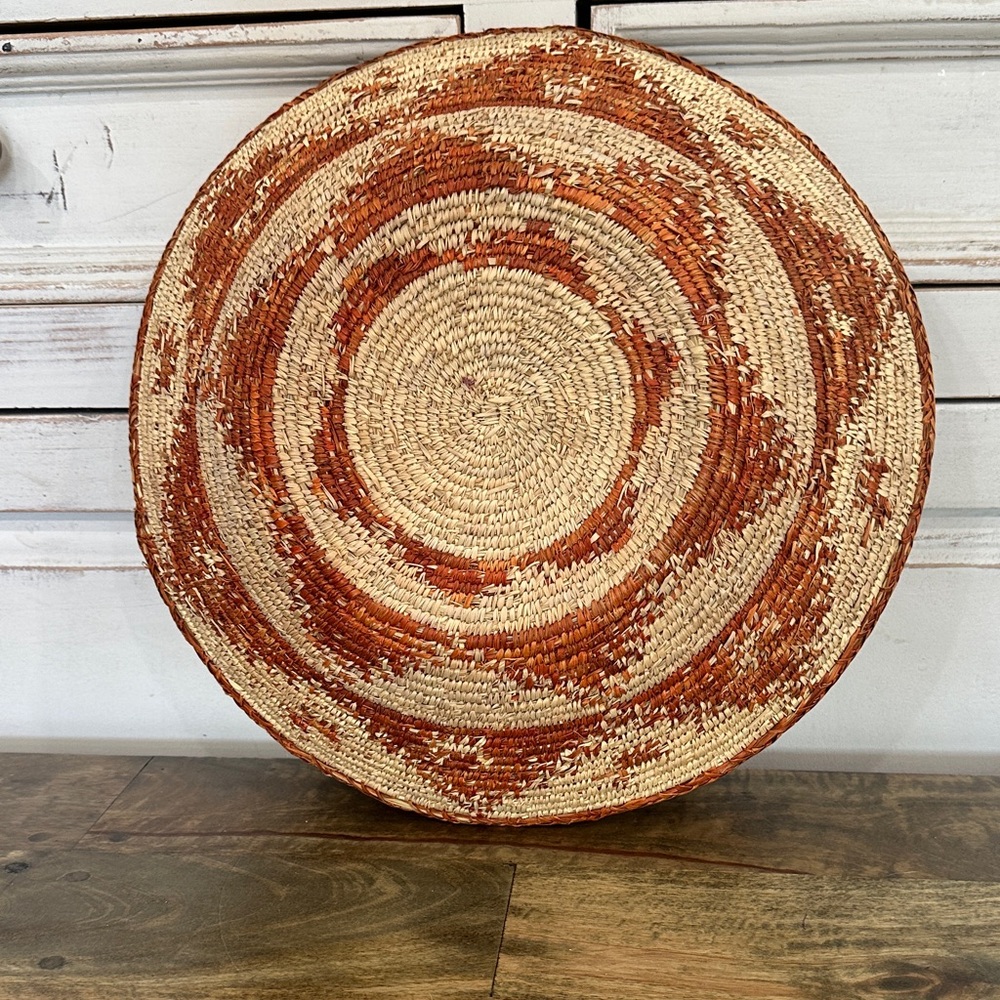 Handwoven Native American Tan and Brown Decorative Basket - Picture 2 of 4